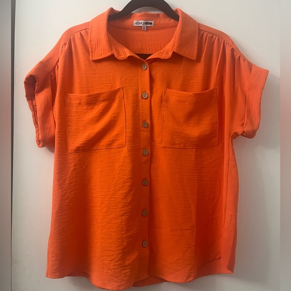 Oversized orange Button down blouse from Fashion Nova - Picture 2 of 11
